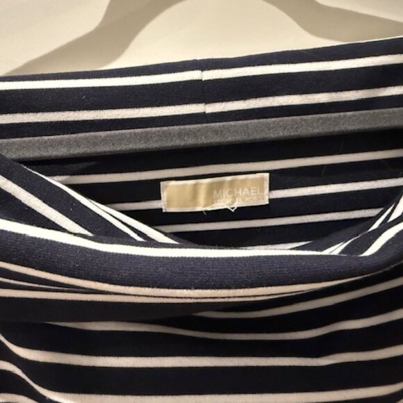 MICHAEL KORS Fitted Spandex Jersey Nautical Blue and White striped Dress - Picture 2 of 3